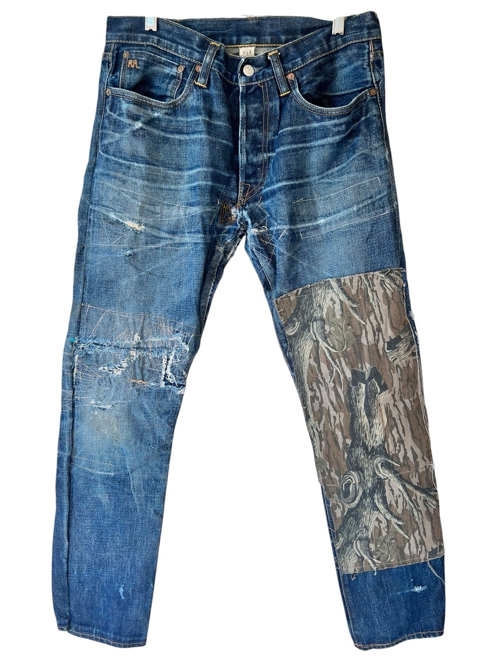 RRL Ralph Lauren Custom Reconstructed Camouflage Patchwork Selvedge Denim Jeans
